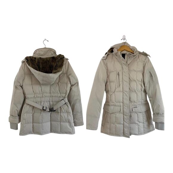Woolrich Blizzard Parka Down Winter Jacket Hooded Puffer Women Beige Size‎ L - Picture 14 of 14